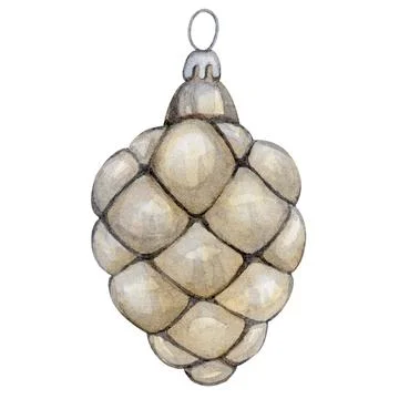 Christmas tree toy. Silver pine cone. Festive New Year and Christmas decor. Stock Illustration