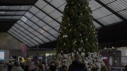 Christmas tree at train station in florence Stock Footage 299651509