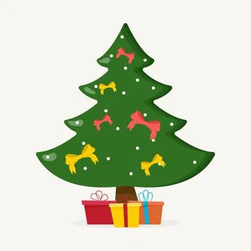 Christmas tree with tree ball and tree toy. Christmas gifts Stock Illustration