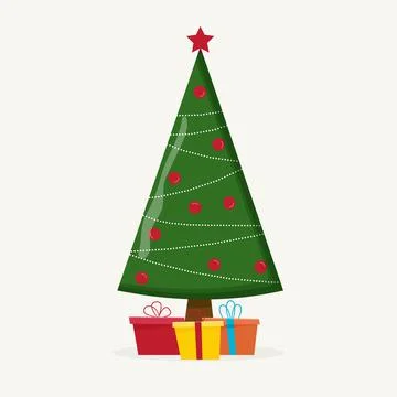 Christmas tree with tree ball and tree toy. Christmas gifts Stock Illustration