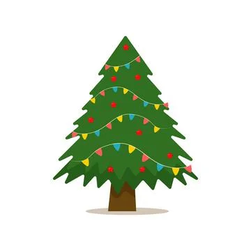 Christmas tree with tree ball and tree toy. Flat vector illustration Stock Illustration