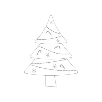 Christmas tree with tree ball and tree toy. Color book. Flat vector illustrat Stock Illustration