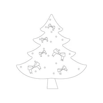 Christmas tree with tree ball and tree toy. Color book. Flat vector illustrat Stock Illustration