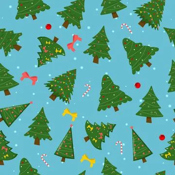 Christmas tree with tree ball and tree toy seamless pattern. Flat vector Illustrazione stock