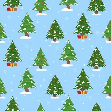 Christmas tree with tree ball and tree toy seamless pattern. Flat vector Illustrazione stock