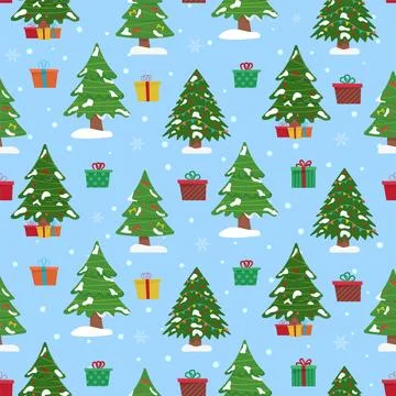 Christmas tree with tree ball and tree toy seamless pattern. Flat vector il.. イラスト素材