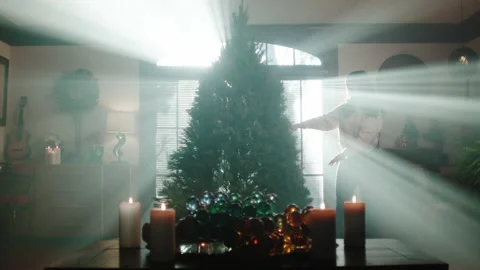 Christmas Tree Trimming And Set Up 4K 48FPS SLO-MO Stock Footage 144295202