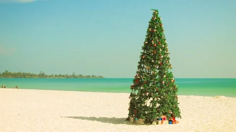 Christmas tree on a tropical beach Stockbeeldmateriaal 40785894