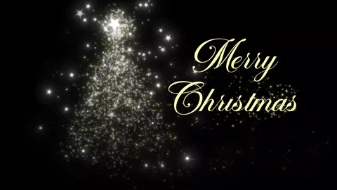 Christmas Tree with Twinkling Particle Lights and Holiday Greeting on Black 4k Stock Footage 343889223