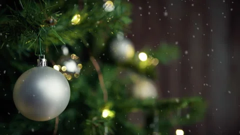 Christmas tree under the snow with lights and decorations Stock Footage 254769947