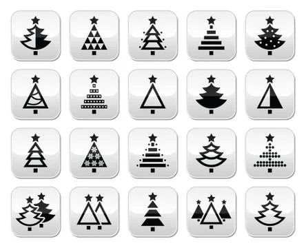 Christmas tree - various types vector buttons set Stock Illustration