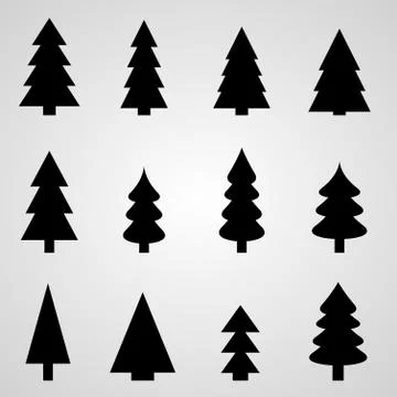Christmas tree vector collection - contour shapes icon set. Stock Illustration
