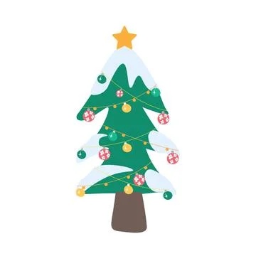 Christmas Tree vector flat colorful icon. Isolated an evergreen tree decorated Stock Illustration