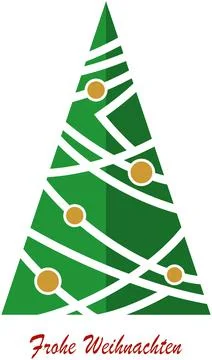 Christmas tree vector with gold baubles and German greetings. Stock Illustration