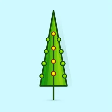 Christmas tree vector icon. Decorated tree in flat line art style. Green pine 스톡 일러스트