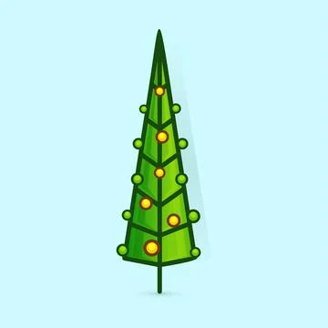 Christmas tree vector icon. Decorated tree in flat line art style. Green pine イラスト素材