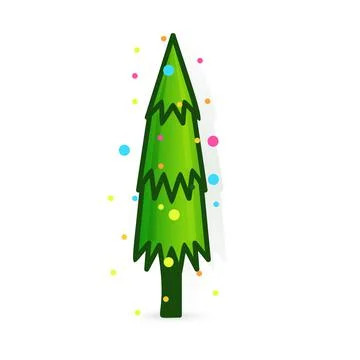 Christmas tree vector icon. Decorated tree in flat line art style. Green pine Stock Illustration