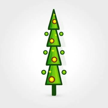 Christmas tree vector icon. Decorated tree in flat line art style. Green pine 스톡 일러스트