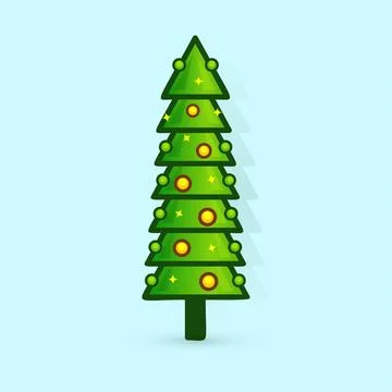 Christmas tree vector icon. Decorated tree in flat line art style. Green pine Stock Illustration