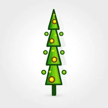 Christmas tree vector icon. Decorated tree in flat line art style. Green pine Stock Illustration