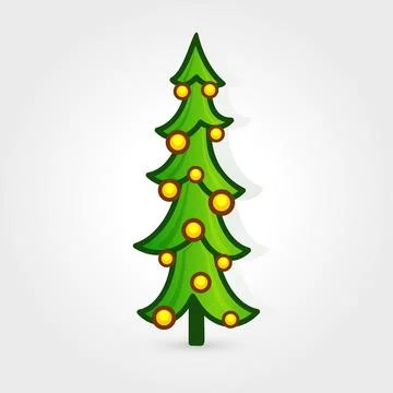 Christmas tree vector icon. Decorated tree in flat line art style. Green pine 스톡 일러스트