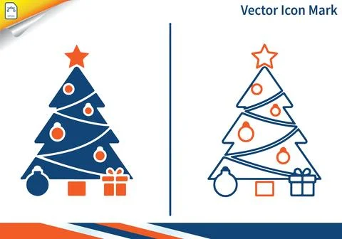 Christmas tree vector icon mark: collection of filled and outline styles. Illustrazione stock