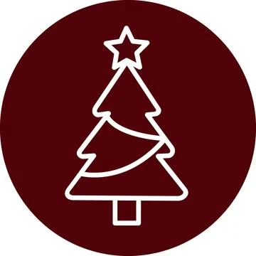 Christmas Tree Vector Icon with Star in Dark Red Circle Badge Stock Illustration