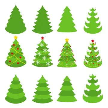 Christmas tree vector icons set. Flat cartoon illustration Stock Illustration