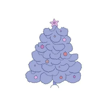 Christmas tree vector illustration with blue snowy spruce decorated with lights 스톡 일러스트