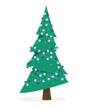 Christmas tree vector illustration in flat style. Fir tree decorated with l.. Stock Illustration