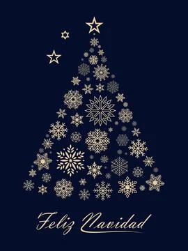 Christmas tree vector with snowflakes and spanish christmas greetings. Stock Illustration