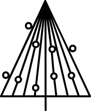 Christmas tree with vertical lines and baubles icon Stock Illustration