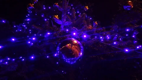 Christmas Tree Violet Blue Ball Flashing Lights Stock Footage 99560091