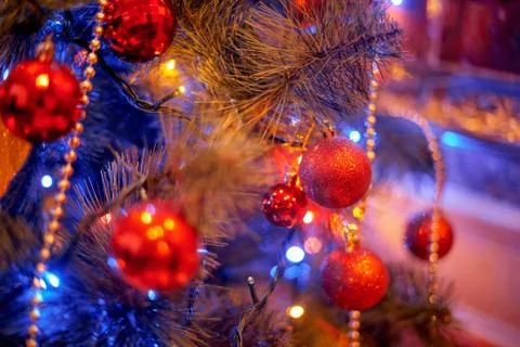Christmas tree in warm light interior Stock Photos