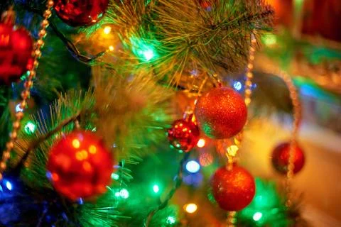 Christmas tree in warm light interior Stock Photos