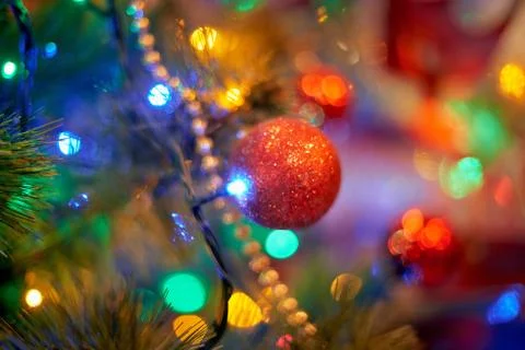 Christmas tree in warm light interior Stock Photos
