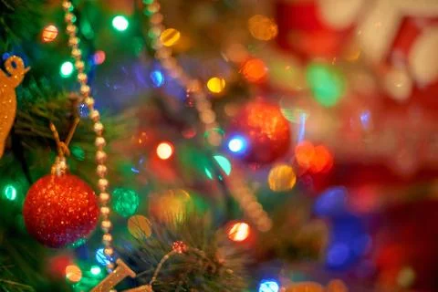 Christmas tree in warm light interior Stock Photos