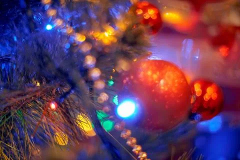 Christmas tree in warm light interior Stock Photos
