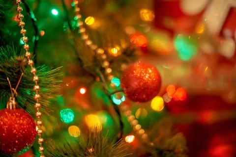 Christmas tree in warm light interior Stock Photos