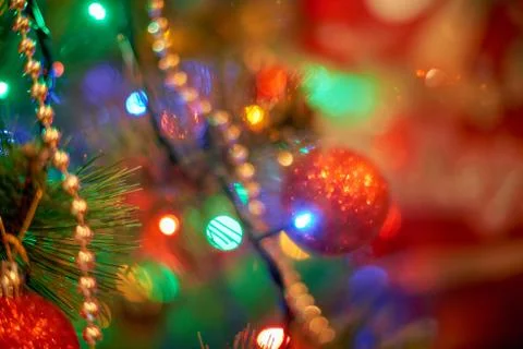 Christmas tree in warm light interior Stock Photos