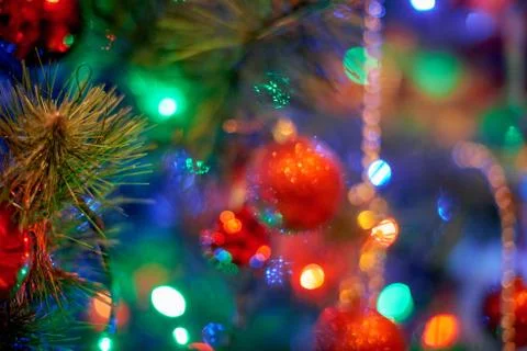Christmas tree in warm light interior Stock Photos