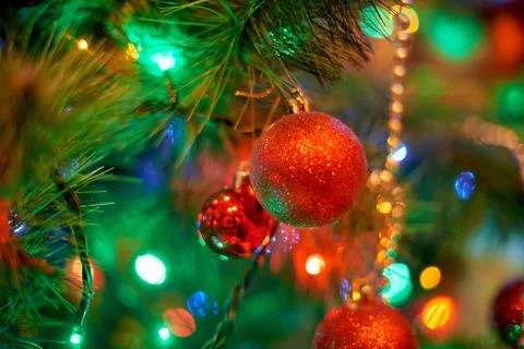 Christmas tree in warm light interior Stock Photos