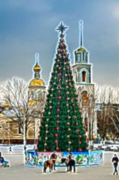Christmas tree wavy sketch emulation day Stock Illustration