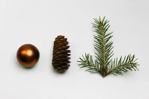 Christmas tree on a white background, tree and cones, toys, balls Stock Photos