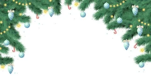 Christmas tree on white background, web template for festive promotional i... Stock Photos