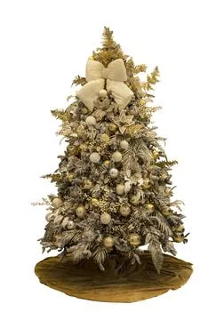 Christmas tree with white bow isolated Stock Photos