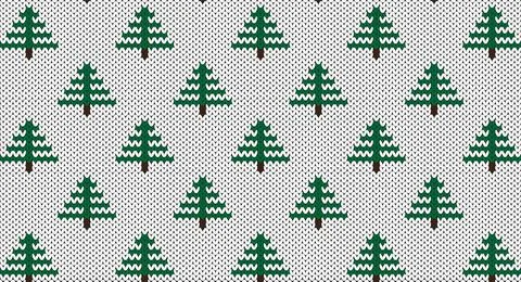 Christmas tree on white knitted pattern, Festive Sweater Design. Seamless K.. Stock Illustration