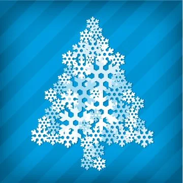 Christmas tree in white made by snowflake icons. Stock Illustration