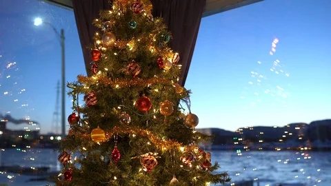 Christmas tree in window Stock Footage 120576712