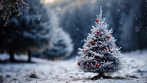 Christmas tree in the winter forest. Vídeos de archivo 255124505